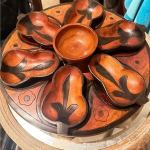 Wooden Serving Set with Floral Design